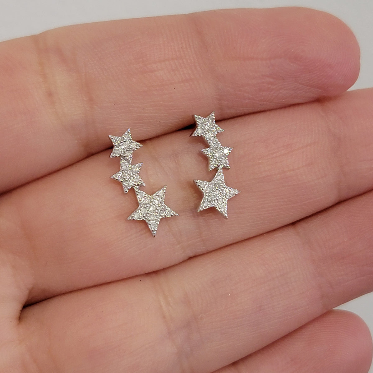 Diamond Star Earring, Diamond Star Ear Climber, 14K Solid Gold Star Diamond Stud, Starburst Diamond Studs, White, Rose