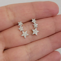 Diamond Star Earring, Diamond Star Ear Climber, 14K Solid Gold Star Diamond Stud, Starburst Diamond Studs, White, Rose