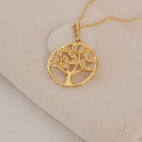 Tree of Life Diamond Necklace, Tree Pendant, 14k Solid Gold Charm, Tree Necklace, Nature Charm, Diamond Pendant, Real Gold Necklace