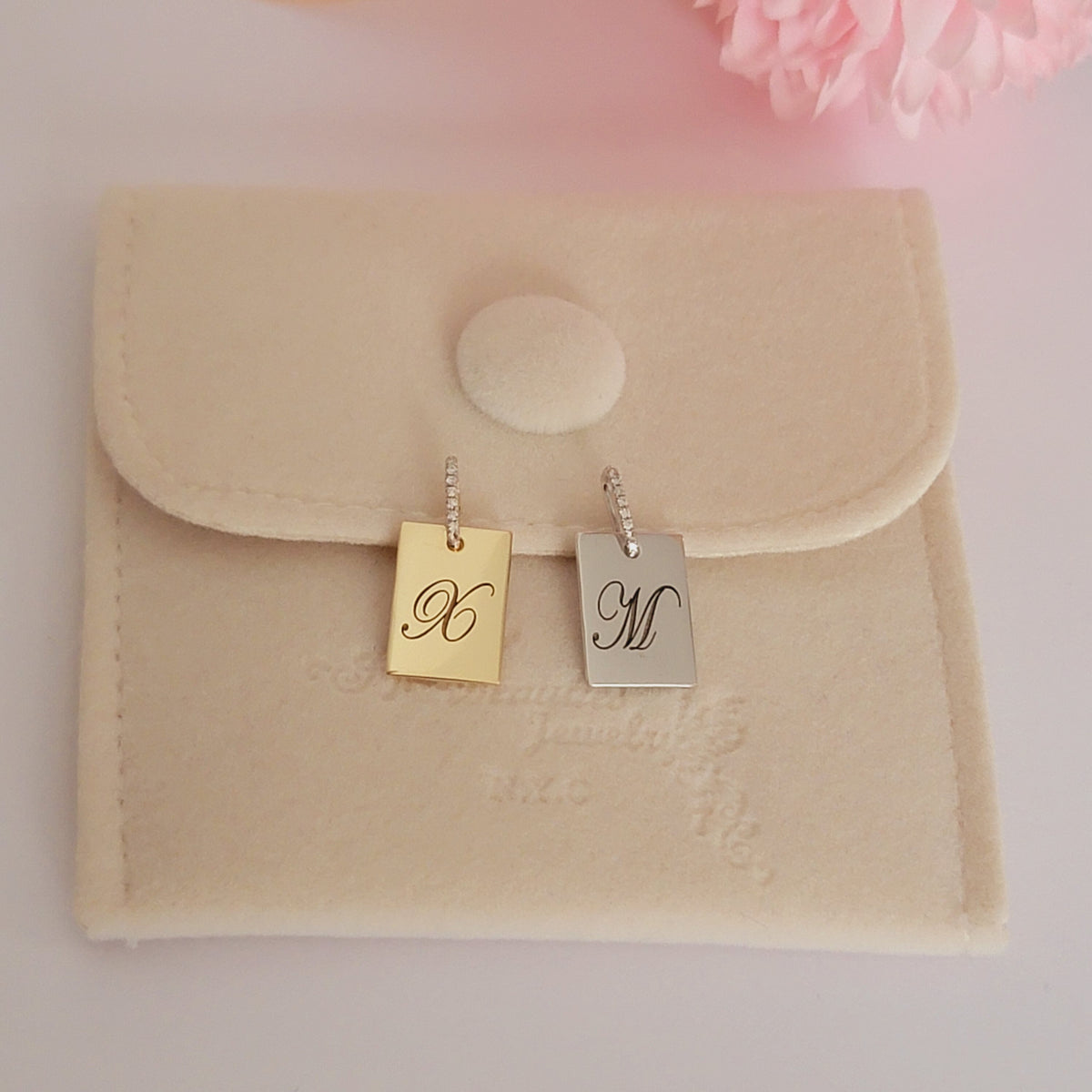 Solid Gold Dog Tag Charm, Diamond Initial Necklace, Engraved Pendant, Dog Tag Necklace, Personalized Jewelry, Simple Monogram Necklace Gold