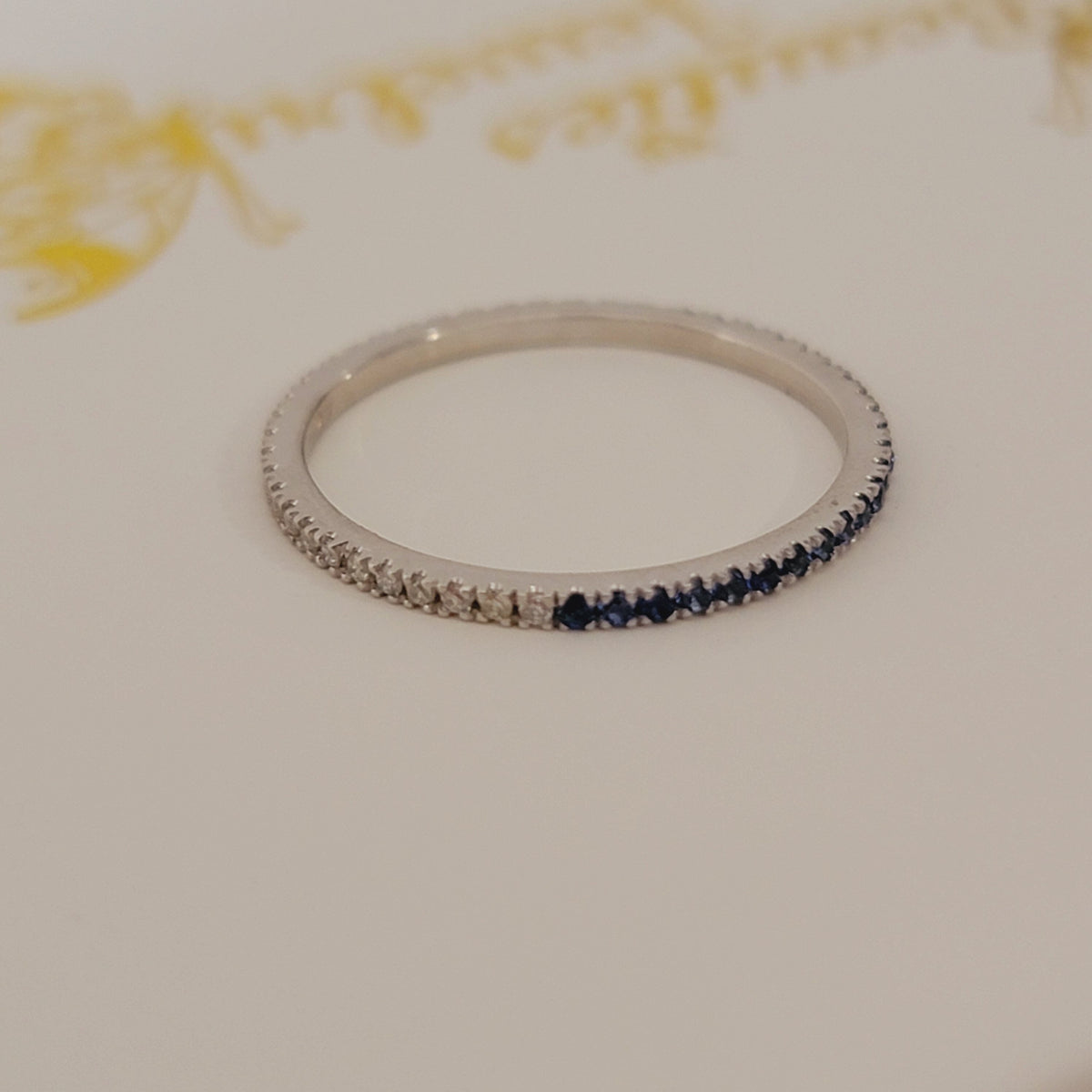 White Diamond & Blue Sapphire Full Eternity Wedding Band For Women