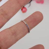 White Diamond & Blue Sapphire Full Eternity Wedding Band For Women