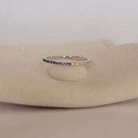 White Diamond & Blue Sapphire Full Eternity Wedding Band For Women
