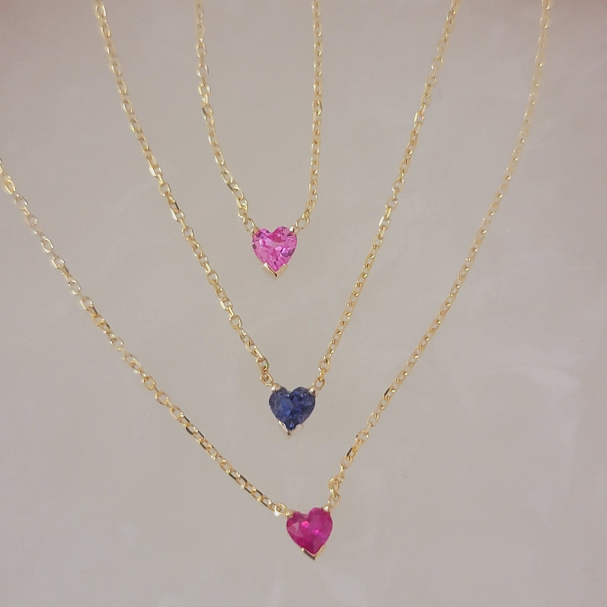 Personalized 14K Gemstone  Heart Necklace, Solid Gold Dainty Necklace, Birthstone Necklace, Gemstone Necklace, Birthday Gift, White, Rose