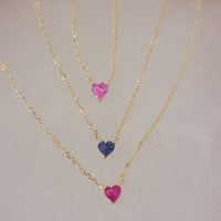 Personalized 14K Gemstone  Heart Necklace, Solid Gold Dainty Necklace, Birthstone Necklace, Gemstone Necklace, Birthday Gift, White, Rose