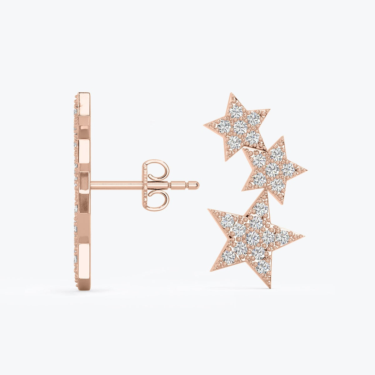 Diamond Star Earring, Diamond Star Ear Climber, 14K Solid Gold Star Diamond Stud, Starburst Diamond Studs, White, Rose
