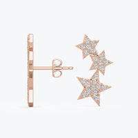 Diamond Star Earring, Diamond Star Ear Climber, 14K Solid Gold Star Diamond Stud, Starburst Diamond Studs, White, Rose