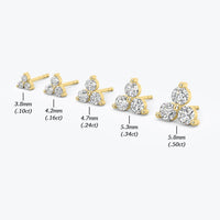 14K Gold Three Stone Diamond Stud Earrings: Minimalist Trio