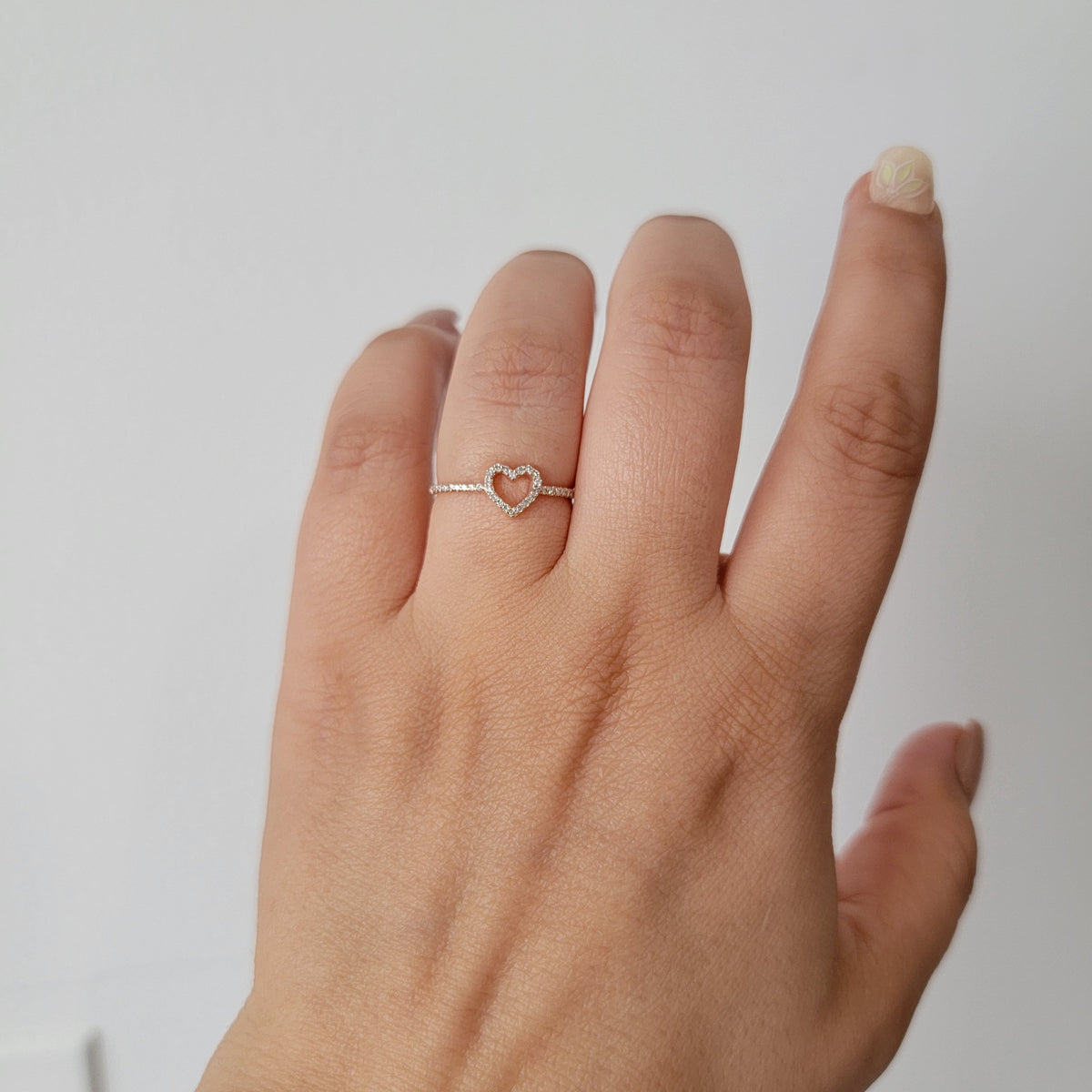 14Kt Gold Diamond Open Heart Ring, 0.18CTW White Diamonds, Dainty Heart Ring, Micro Pave Diamond Ring, 14k Bridal Gift, Yellow, White, Rose