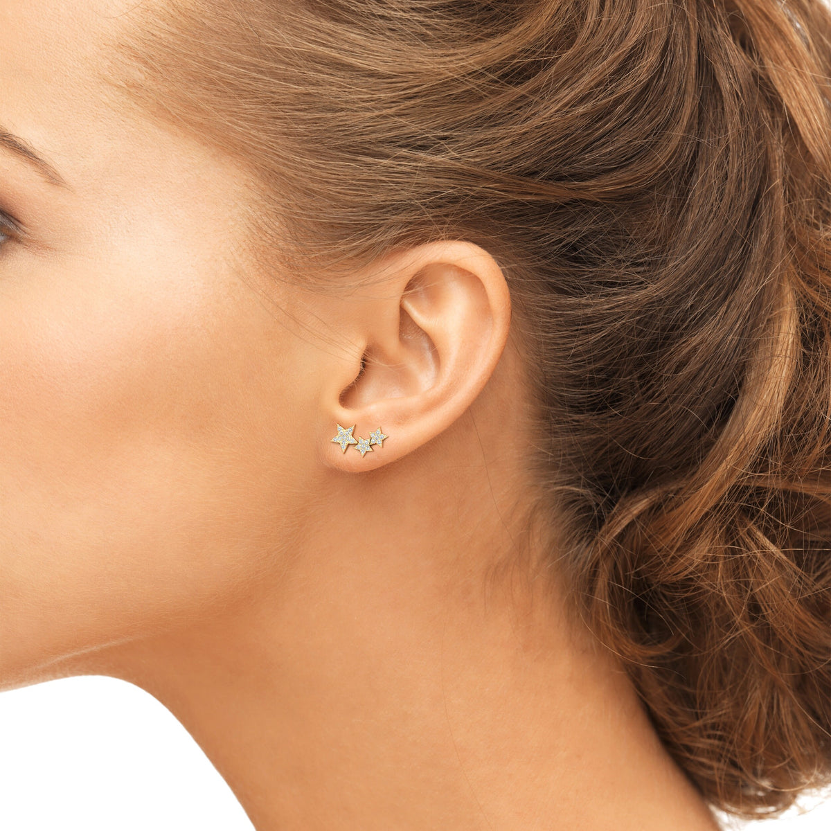 Diamond Star Earring, Diamond Star Ear Climber, 14K Solid Gold Star Diamond Stud, Starburst Diamond Studs, White, Rose
