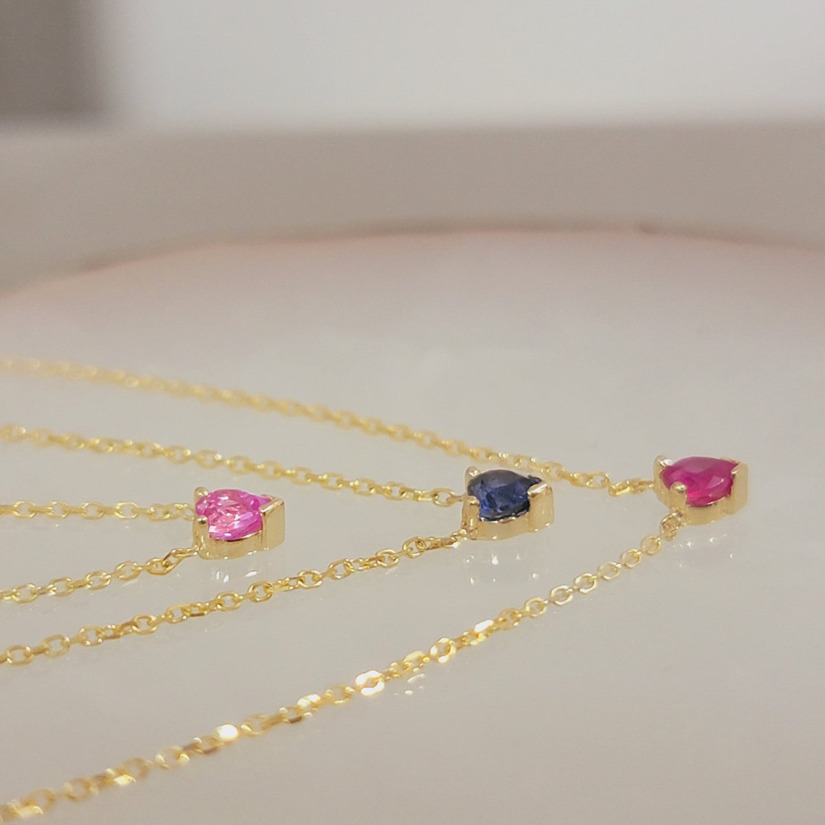 Personalized 14K Gemstone  Heart Necklace, Solid Gold Dainty Necklace, Birthstone Necklace, Gemstone Necklace, Birthday Gift, White, Rose