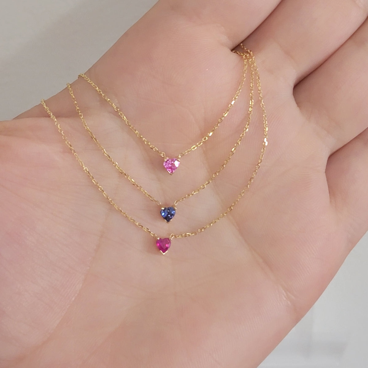 Personalized 14K Gemstone  Heart Necklace, Solid Gold Dainty Necklace, Birthstone Necklace, Gemstone Necklace, Birthday Gift, White, Rose