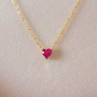 Personalized 14K Gemstone  Heart Necklace, Solid Gold Dainty Necklace, Birthstone Necklace, Gemstone Necklace, Birthday Gift, White, Rose