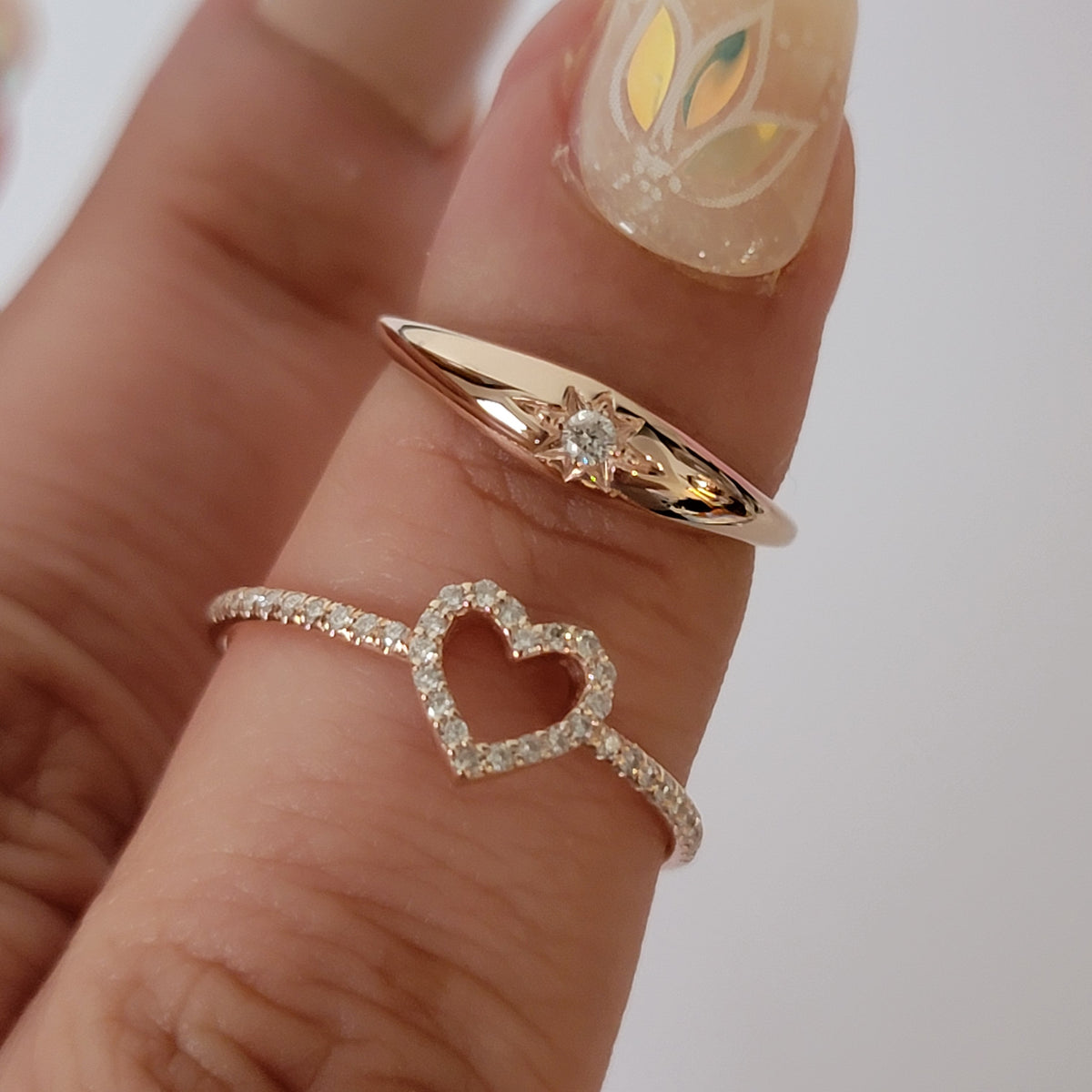 14Kt Gold Diamond Open Heart Ring, 0.18CTW White Diamonds, Dainty Heart Ring, Micro Pave Diamond Ring, 14k Bridal Gift, Yellow, White, Rose