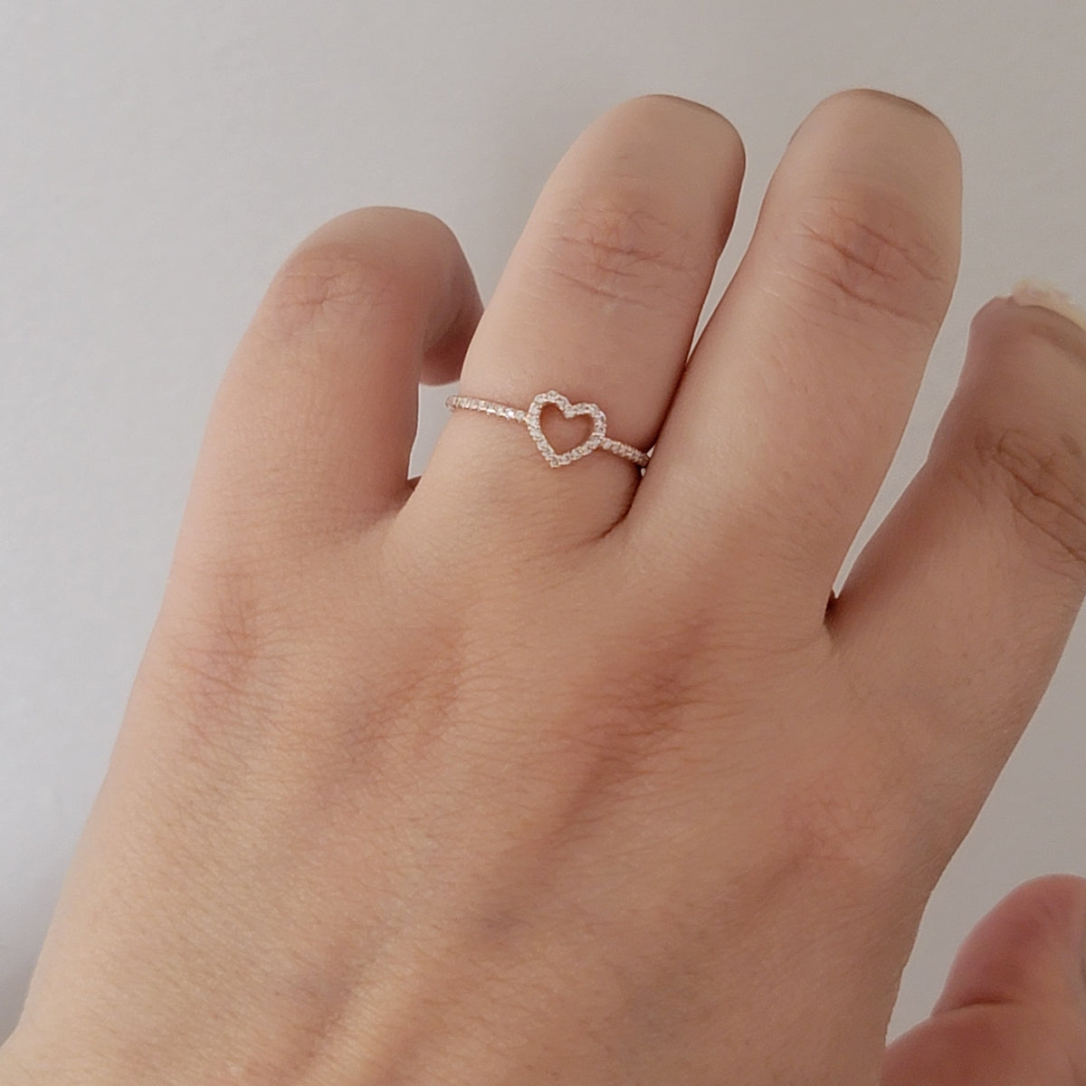 14Kt Gold Diamond Open Heart Ring, 0.18CTW White Diamonds, Dainty Heart Ring, Micro Pave Diamond Ring, 14k Bridal Gift, Yellow, White, Rose