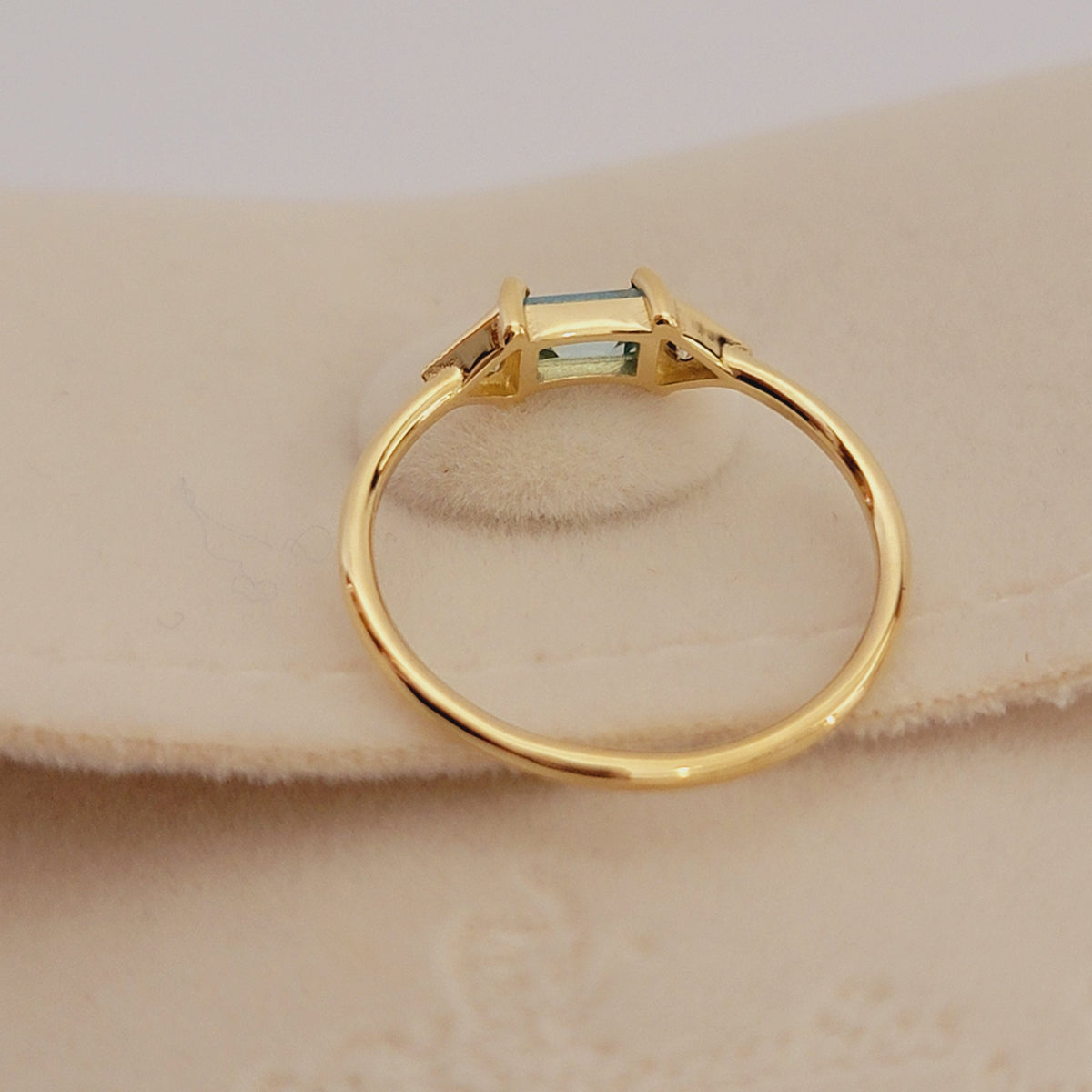 14k Gold Aquamarine Diamond Ring: Emerald Cut Birthstone Stacking Band