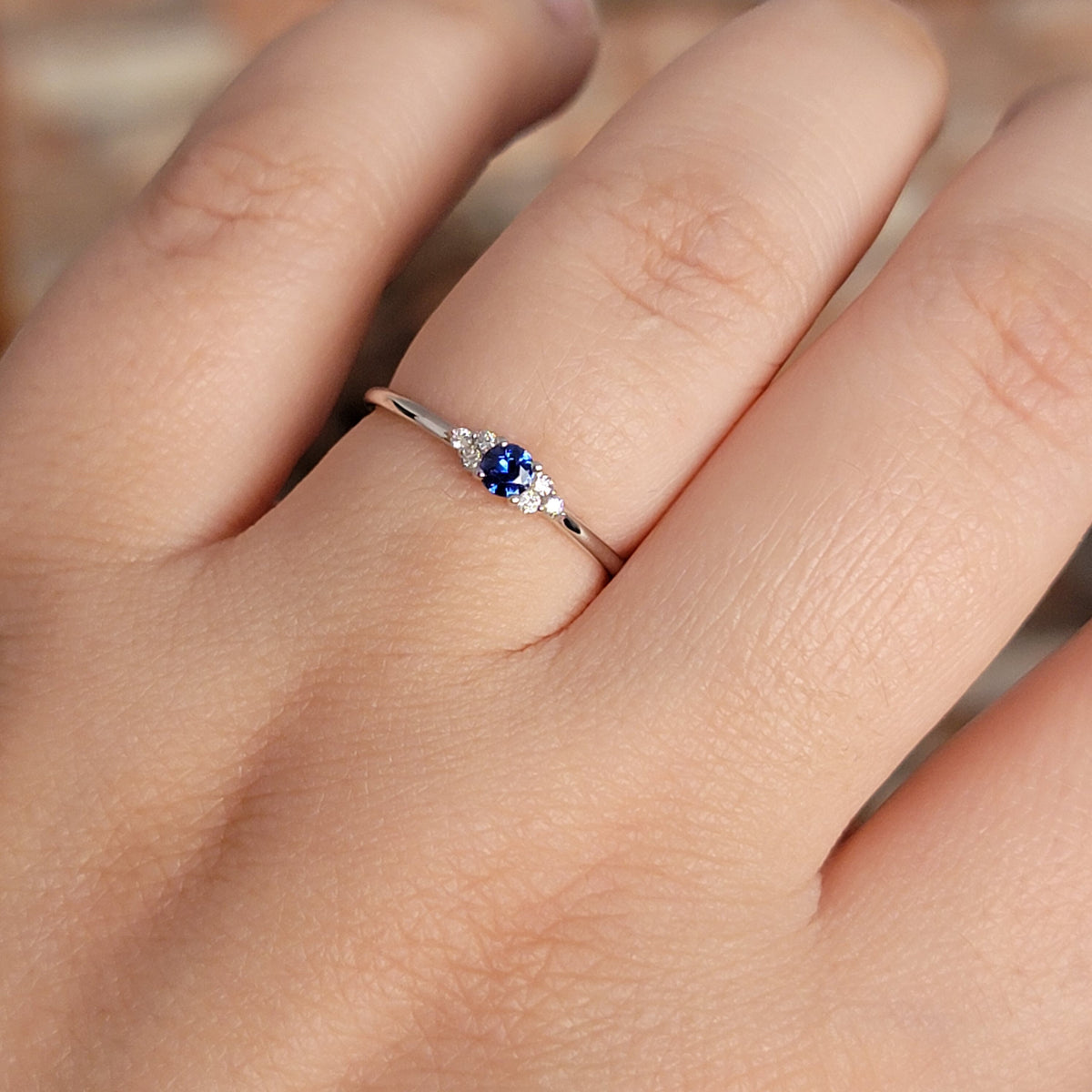 Solitaire Round Blue Sapphire and Diamond Promise Ring(0.09 Ct. TW.)