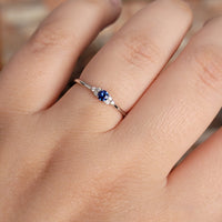 Solitaire Round Blue Sapphire and Diamond Promise Ring(0.09 Ct. TW.)