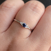 Solitaire Round Blue Sapphire and Diamond Promise Ring(0.09 Ct. TW.)