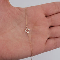 14k Gold Diamond Clover Bracelet: Dainty Good Luck Charm