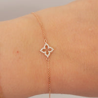 14k Gold Diamond Clover Bracelet: Dainty Good Luck Charm