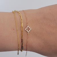 14k Gold Diamond Clover Bracelet: Dainty Good Luck Charm