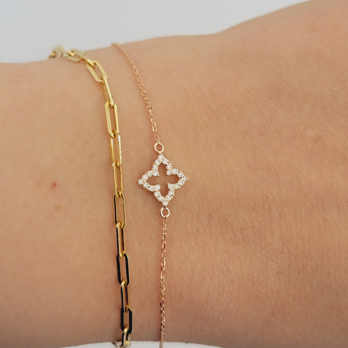14k Gold Diamond Clover Bracelet: Dainty Good Luck Charm
