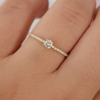 14K Gold Diamond Solitaire Ring: Micro Pave Half Eternity Wedding Band
