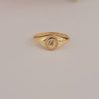 Diamond Oval Pave Signet Ring, 14k Initial Pinky Ring for Women, Dainty Monogram Rings,  Solid Gold Custom Pinky Rings, Personalized ring