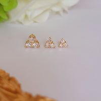 14K Gold Three Stone Diamond Stud Earrings: Minimalist Trio