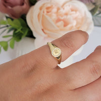 Diamond Oval Pave Signet Ring, 14k Initial Pinky Ring for Women, Dainty Monogram Rings,  Solid Gold Custom Pinky Rings, Personalized ring