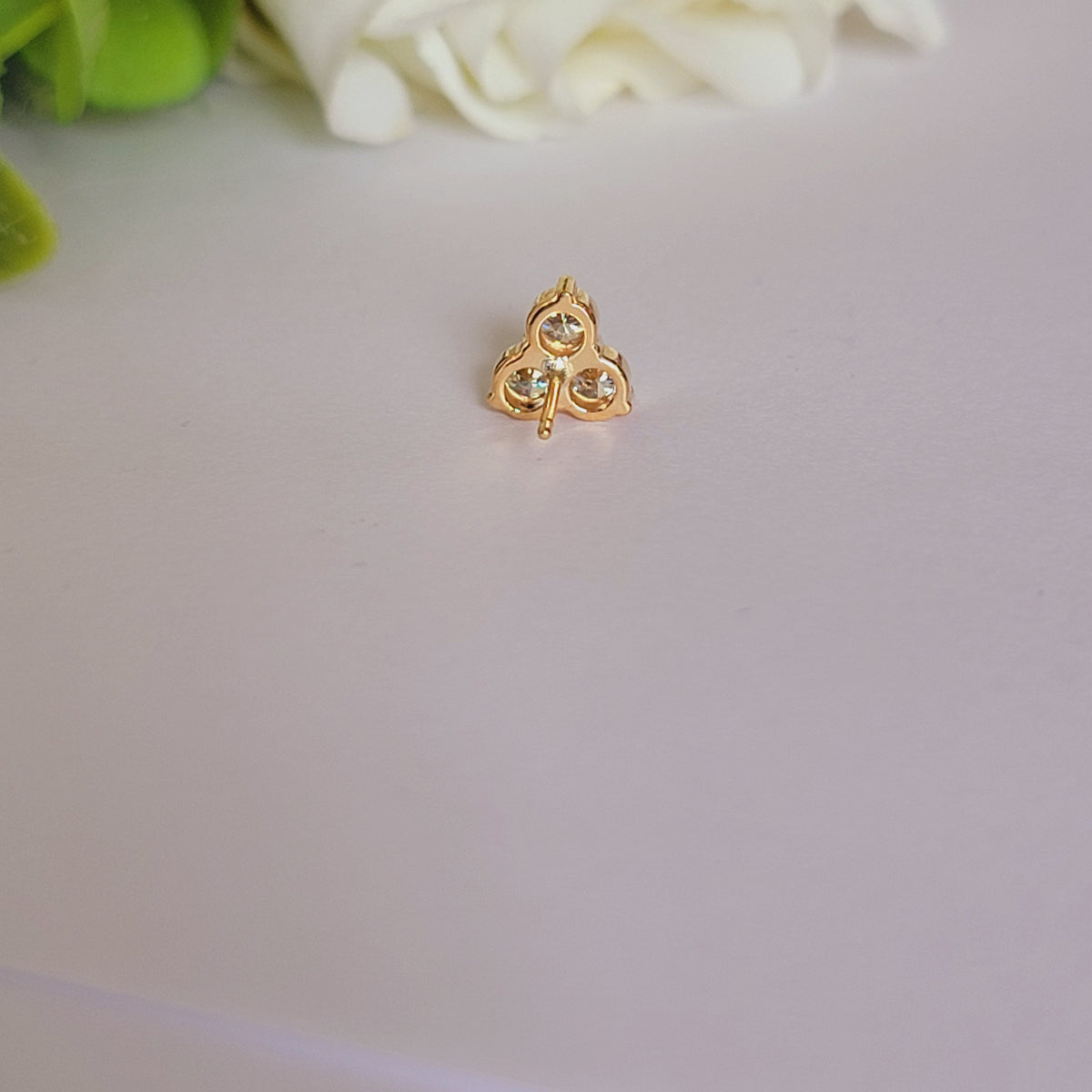 14K Gold Three Stone Diamond Stud Earrings: Minimalist Trio