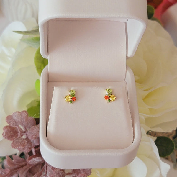 Gemstone Cluster Stud Earrings, Multi-Gemstone Color Earrings, Multi Stone Earrings, Anniversary Gift, White Stud Earrings, Anniversary Gift
