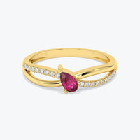 Ruby Ring, 14k Gold Pear Shape Natural Ruby with Round Shape Diamond Ring,  Birthstone Ruby Ring  For Women, Pear Cut Ruby, Anniversary Ring