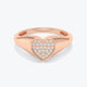 14k Signet Ring, Diamond Heart Shape Signet Ring, Personalized Signet Ring, Heart Signet Ring with Diamonds, Natural White Diamond Ring