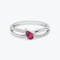 Ruby Ring, 14k Gold Pear Shape Natural Ruby with Round Shape Diamond Ring,  Birthstone Ruby Ring  For Women, Pear Cut Ruby, Anniversary Ring