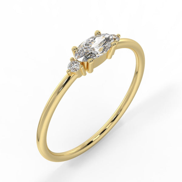Diamond Ring, 14k Gold Oval Diamond Petit Engagement Ring, Three Stone Oval Bridal Ring, Unique Anniversary Promise Ring, Minimal Oval ring