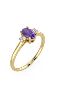 Amethyst Ring, 14k Solid Gold Oval Amethyst  Ring, Oval Cut Natural Amethyst Diamond Ring, Purple Gemstone Proposal Ring, Gift For Her