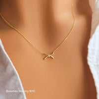 14k Solid Gold Diamond X Necklace, Dainty Pendant
