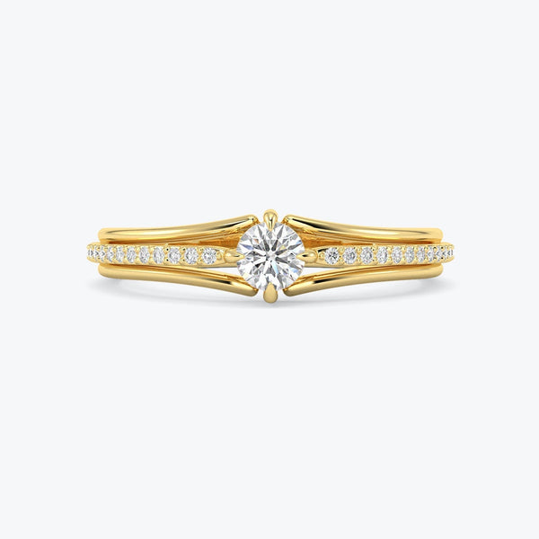 Gold Split Shank Diamond Engagement Ring – 14K Yellow Gold, Round-Cut Diamond 0.30Ctw, Unique Bridal Ring