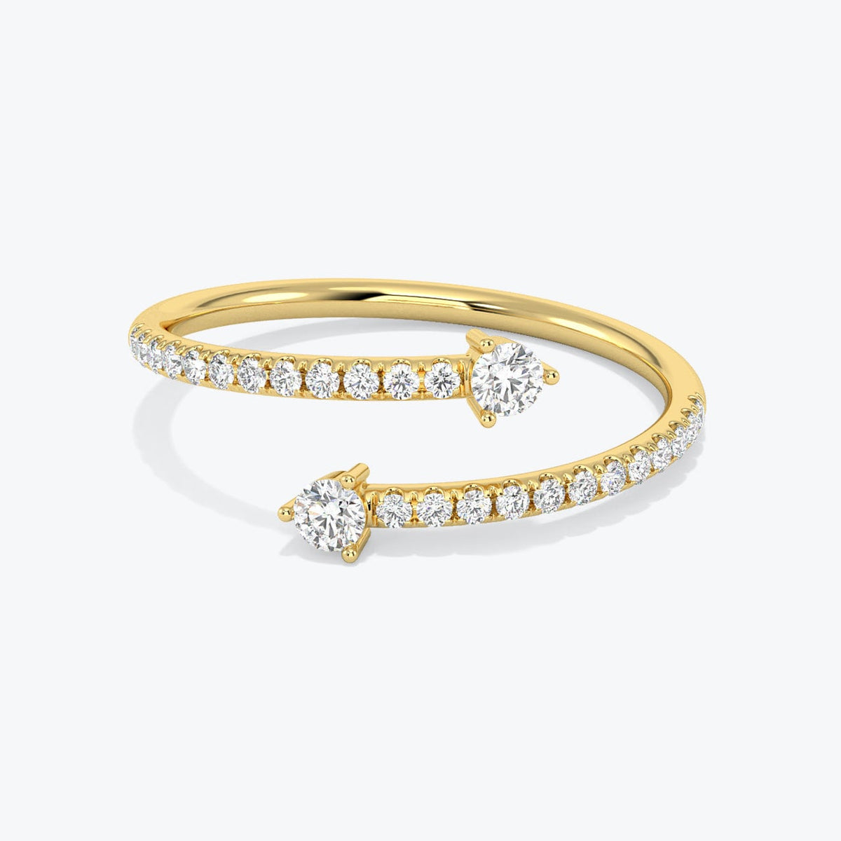 14k Gold Diamond Spiral Ring, Diamond Cuff Ring,  Dual Diamond Band, Open Diamond Ring, Anniversary Ring, Thin Stacking Ring Women, White