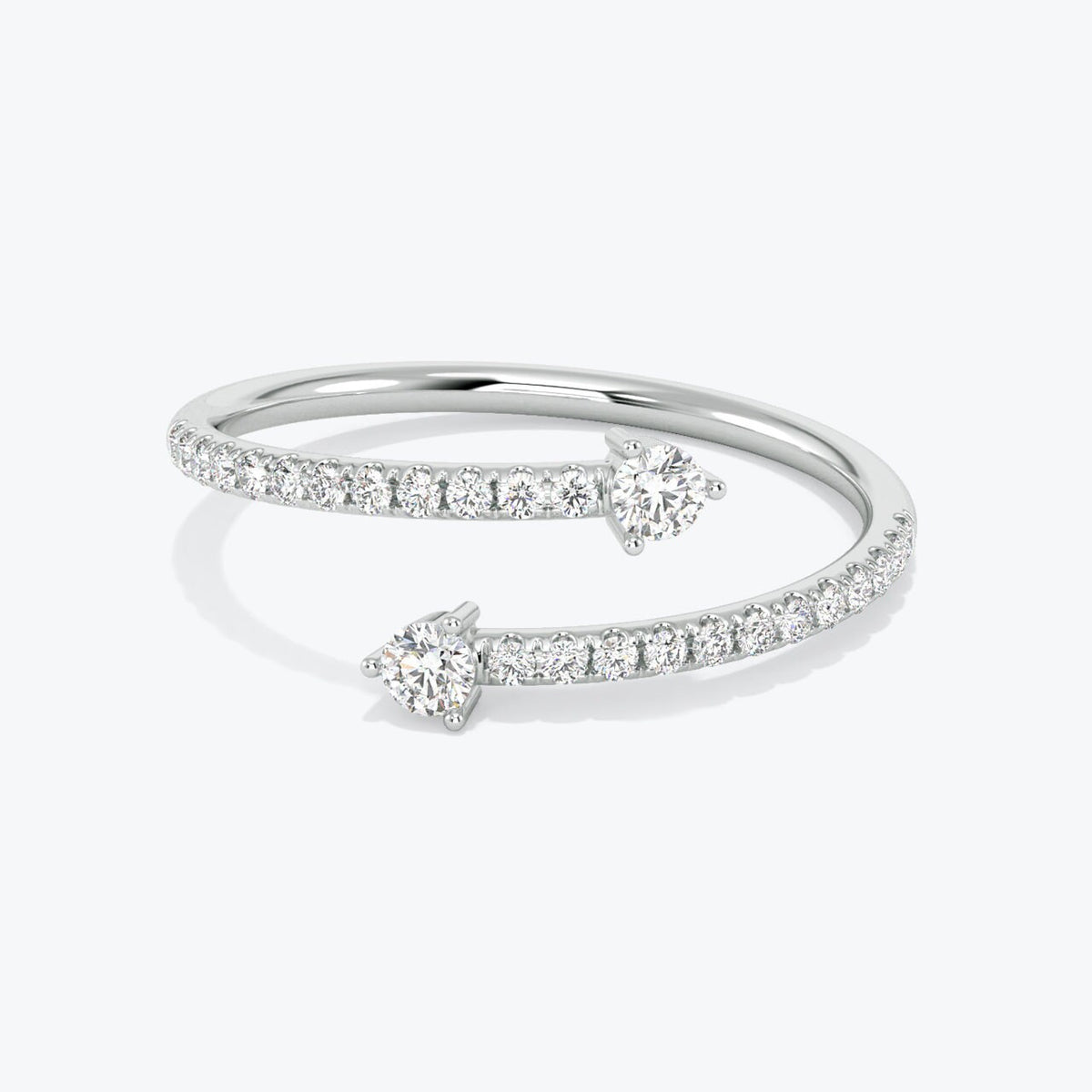 14k Gold Diamond Spiral Ring, Diamond Cuff Ring,  Dual Diamond Band, Open Diamond Ring, Anniversary Ring, Thin Stacking Ring Women, White