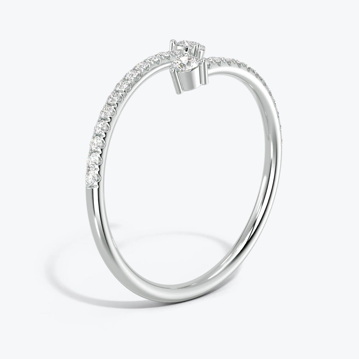14k Gold Diamond Spiral Ring, Diamond Cuff Ring,  Dual Diamond Band, Open Diamond Ring, Anniversary Ring, Thin Stacking Ring Women, White