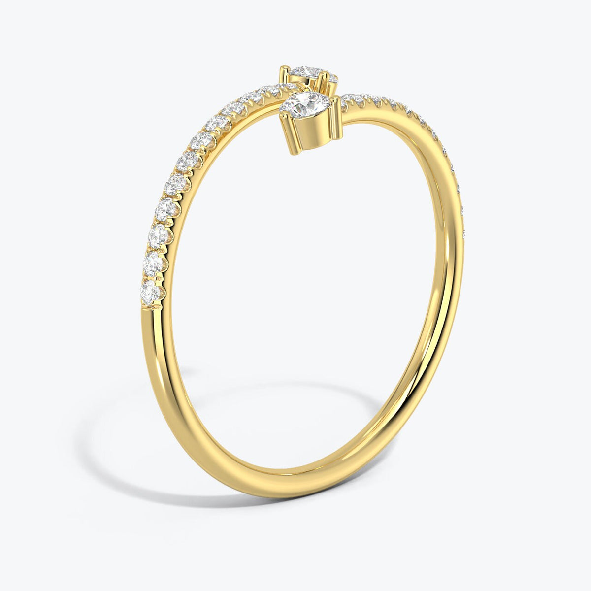 14k Gold Diamond Spiral Ring, Diamond Cuff Ring,  Dual Diamond Band, Open Diamond Ring, Anniversary Ring, Thin Stacking Ring Women, White
