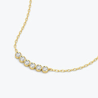 14K Solid Gold Diamond Bar Necklace: Dainty Bezel Pendant