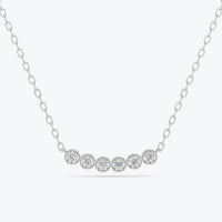 14K Solid Gold Diamond Bar Necklace: Dainty Bezel Pendant