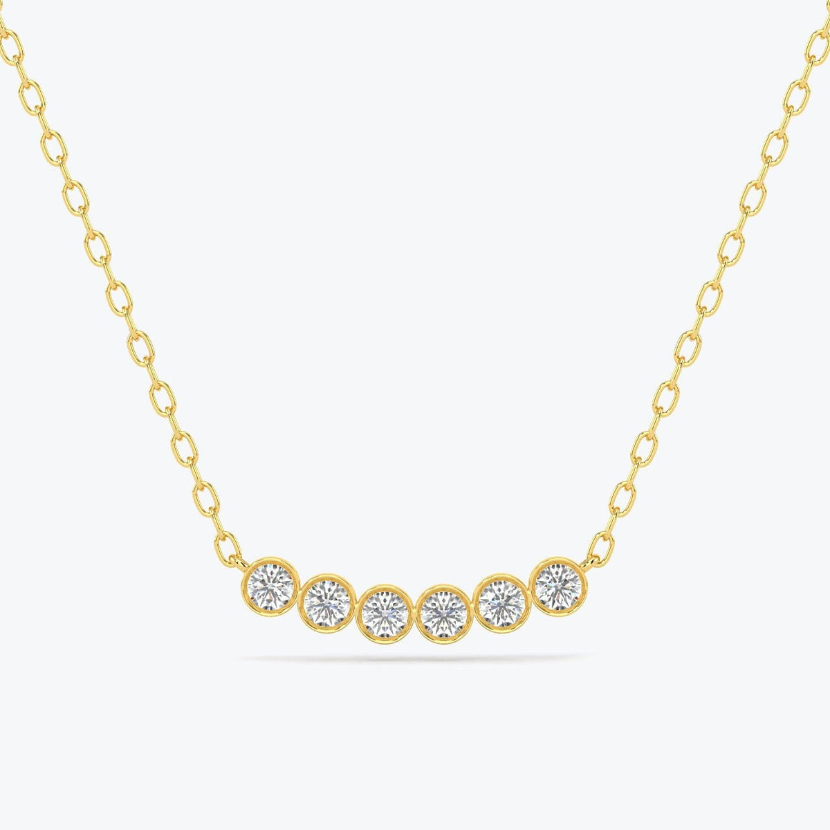 14K Solid Gold Diamond Bar Necklace: Dainty Bezel Pendant