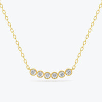 14K Solid Gold Diamond Bar Necklace: Dainty Bezel Pendant