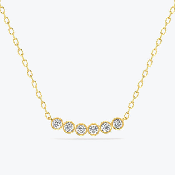 14K Solid Gold Diamond Bar Necklace: Dainty Bezel Pendant
