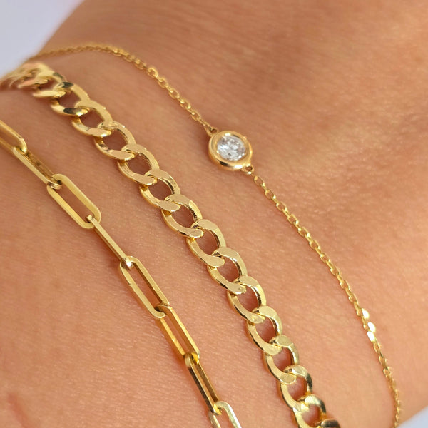 Gold Bracelet, 14k Gold Curb Link Chain, 3MM Miami Curb Link Chain, Plain Gold Chain,  Stacking Bracelet,  Curb Chain, Real Gold Bracelet